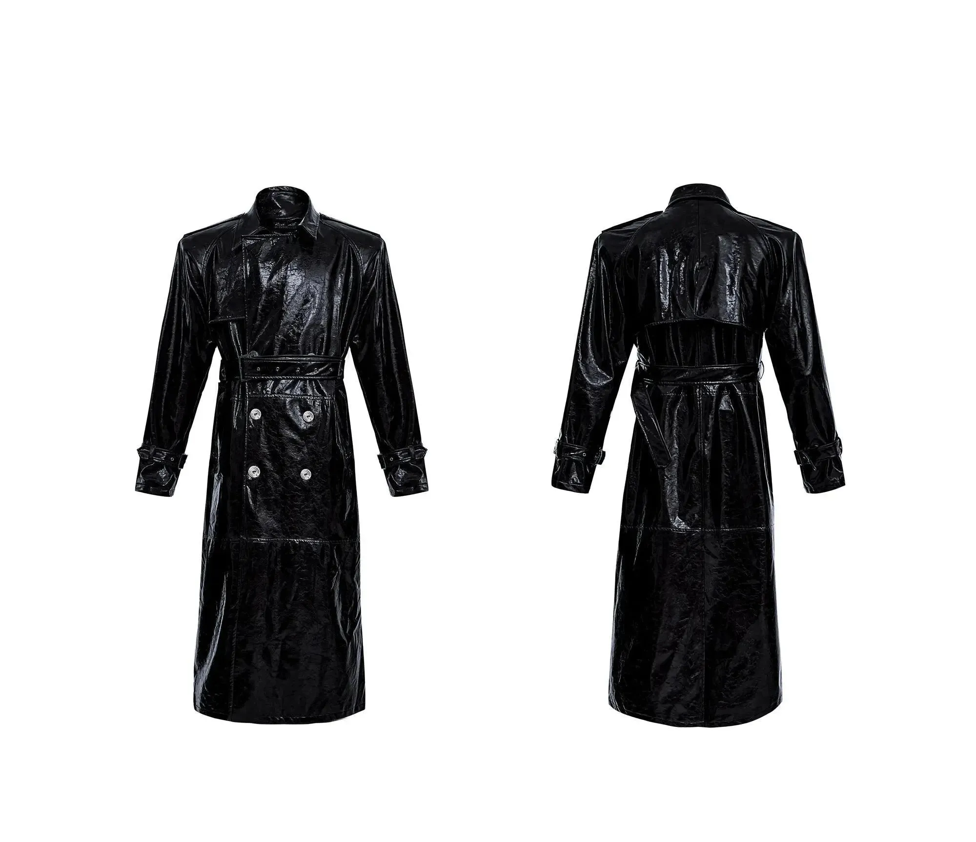 Unisex Extra Long Patent Faux Leather Trench Coat