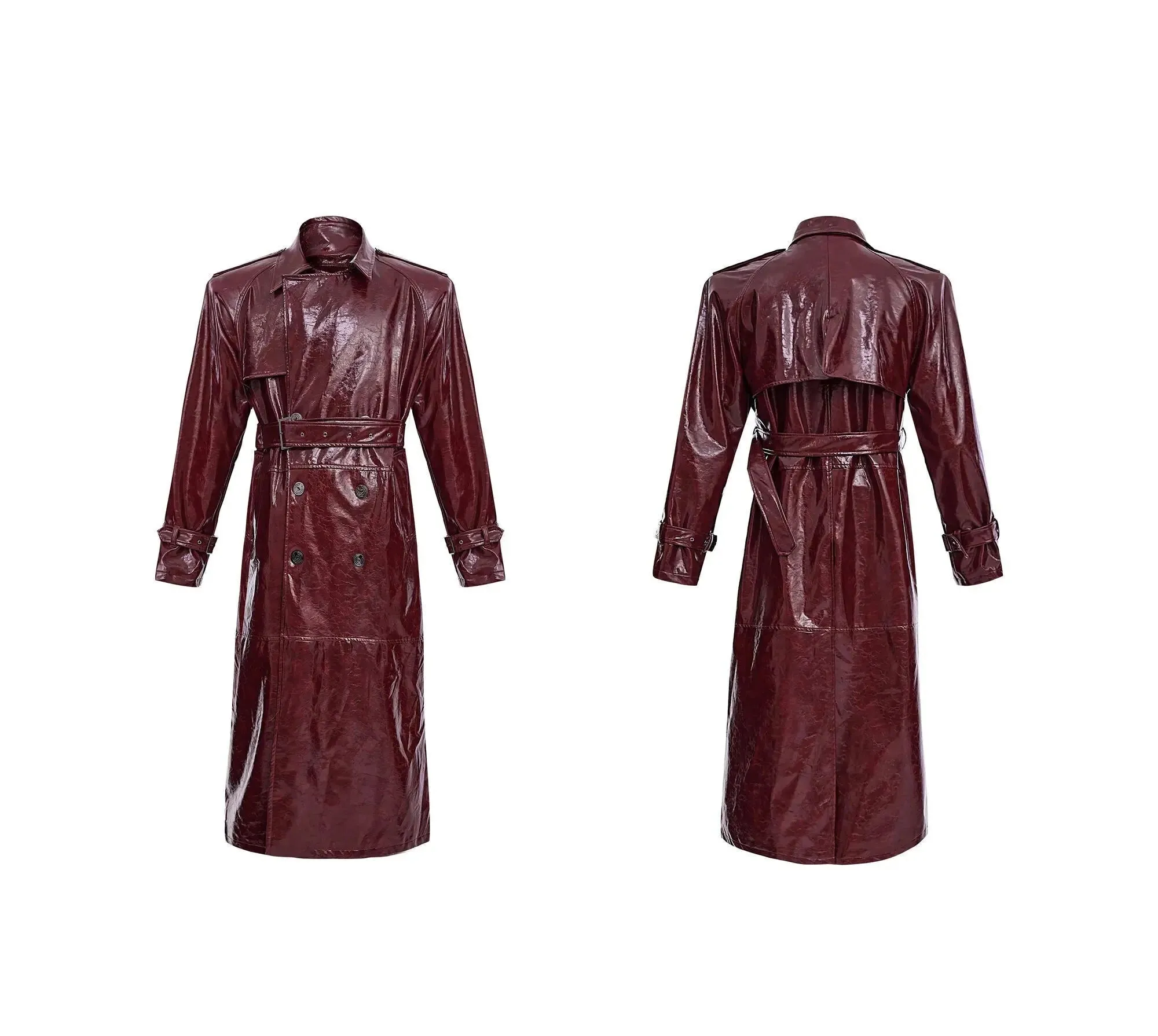 Unisex Extra Long Patent Faux Leather Trench Coat