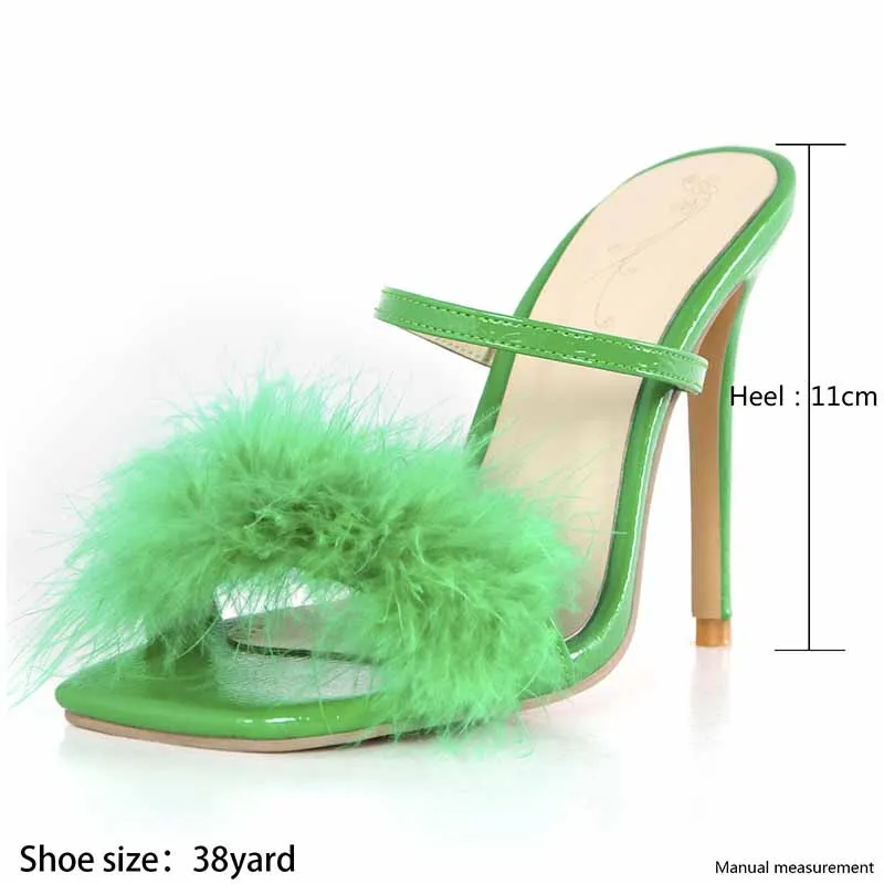 White Fluffy High Heels Slippers Shoes for a Lady to Wear to a Summer Party