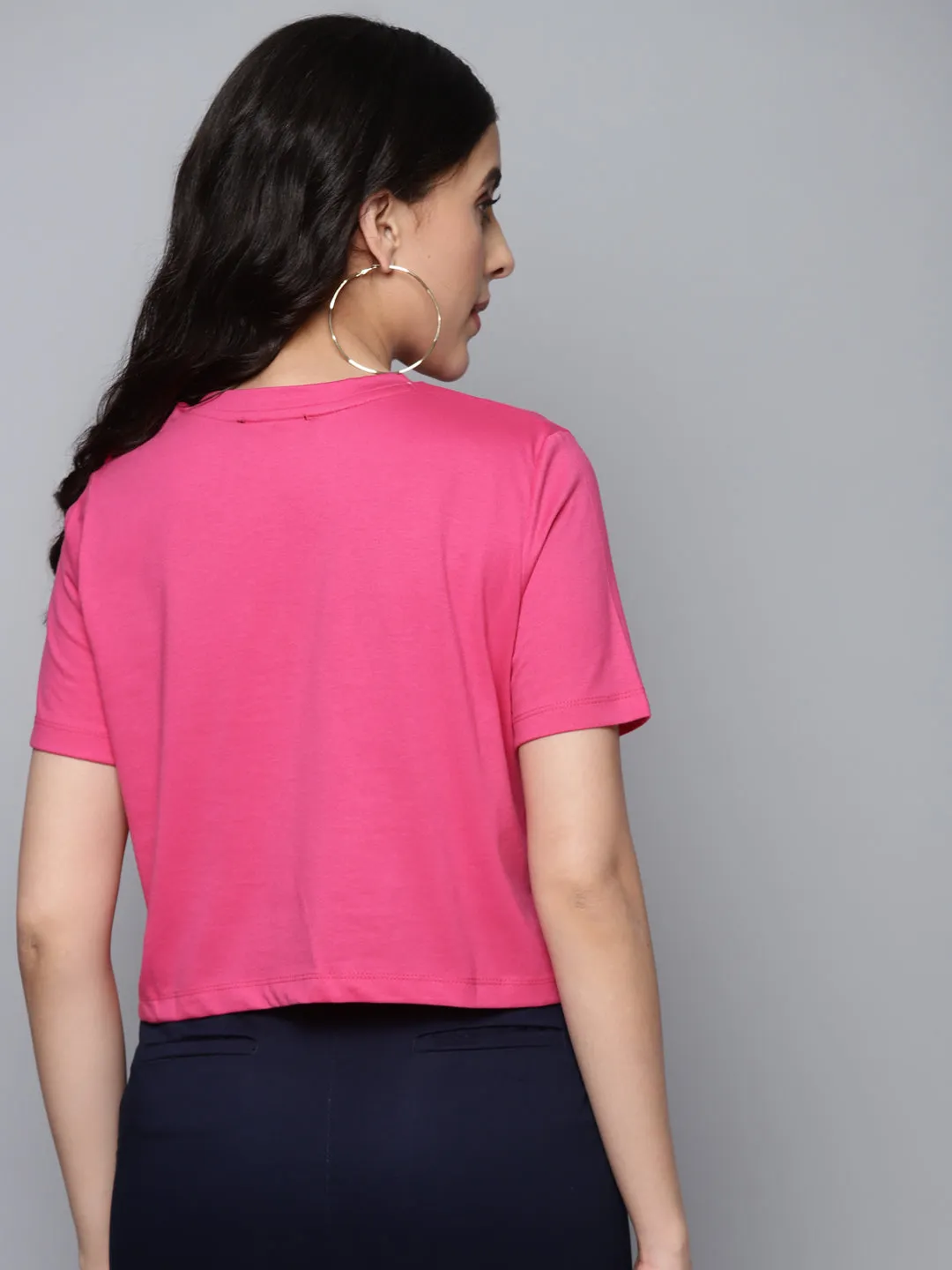 Women Fuchsia See Good Boxy Crop T-Shirt