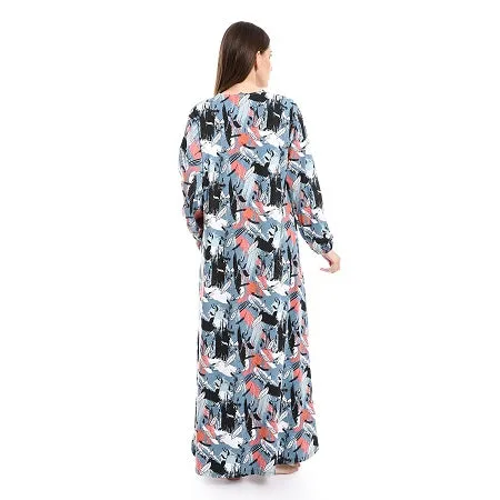 Women's Long - Sleeved Summer Comfort Dress - Multicolor