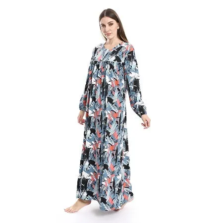 Women's Long - Sleeved Summer Comfort Dress - Multicolor