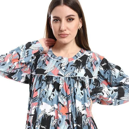 Women's Long - Sleeved Summer Comfort Dress - Multicolor