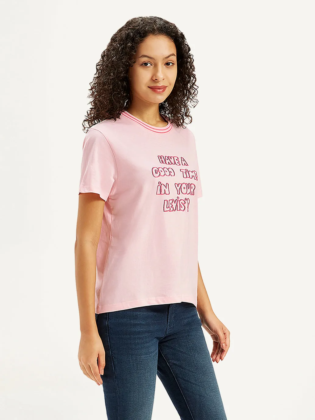 Women's Typographic Print Straight Fit T-Shirt